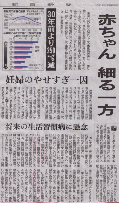 2012年4月29日朝日新聞記事「赤ちゃん細る一方」